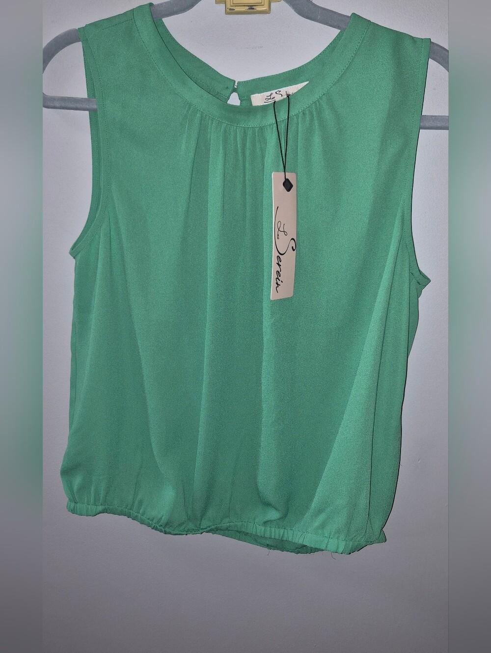 NWT Les Serein Loria Pleat Neck Blouse Green Sleeveless Top,  Medium
